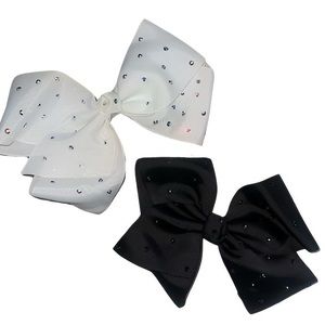 EUC Custom Handmade Large Black and White Rhinestoned Hair Bows